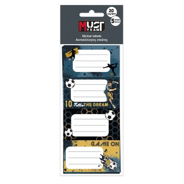 MUST TEAM STICKER LABELS 20 pcs 5 SHEETS FOOTBALL
