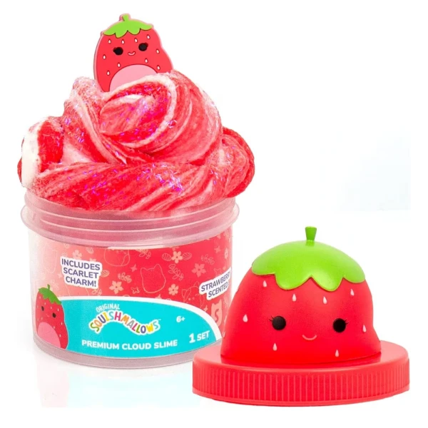 SQUISHMALLOWS SCENTED CLOUD SLIME WITH TOPPER IN JAR - STRAWBERRY