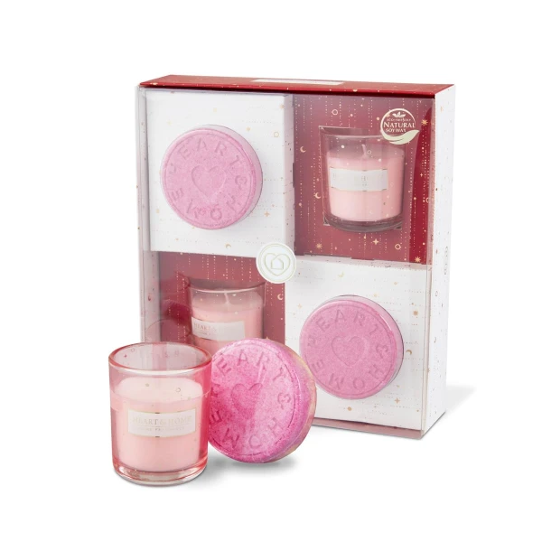HEART & HOME GIFT SET 2 MINI CANDLES AND 2 BATH BOMBS GUARDIAN ANGEL