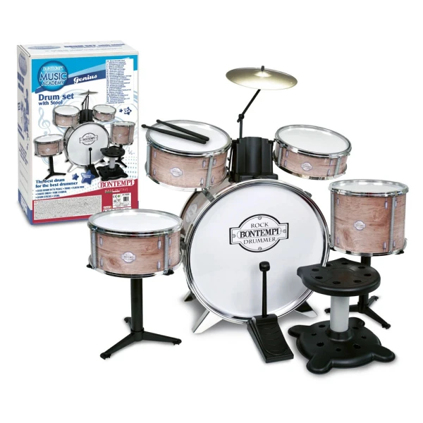 BONTEMPI METALLIC SILVER DRUM SET 6 pcs WITH STOOL AND 2 STICKS