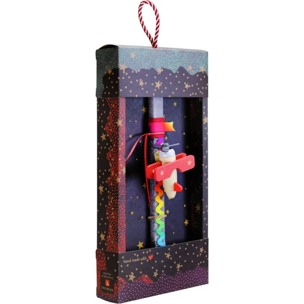 SYNCHRONIA HANDMADE CANDLE 30 cm WOODEN AIRPLANE LIGHT GREY