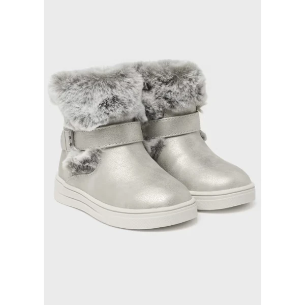 MAYORAL ANKLE BOOT FUR DETAILS SILVER