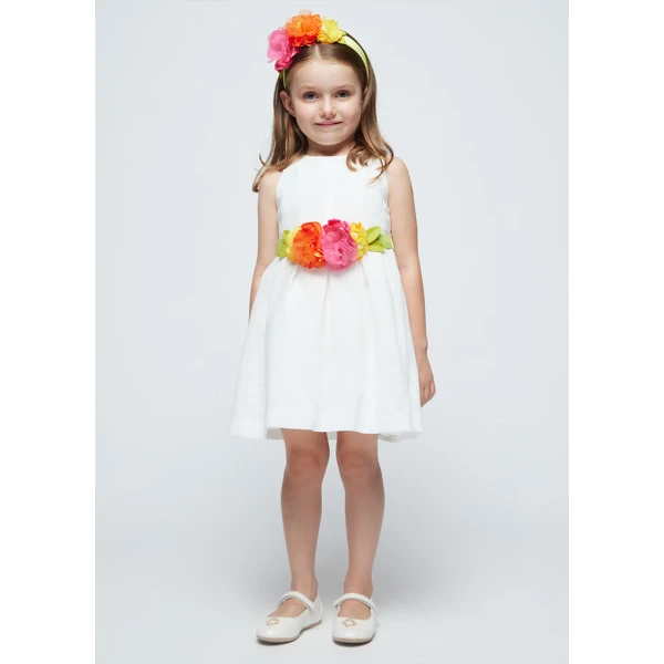 MAYORAL DRESS BELT FLOWERS WHITE