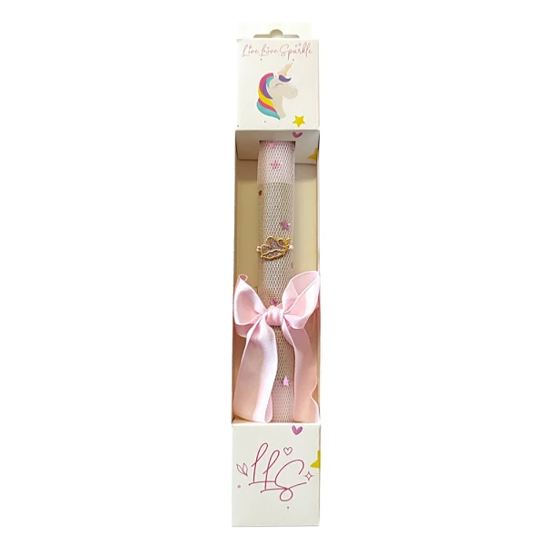 SCENTED CANDLE 30 cm WITH BRACELET GOLD-PLATED PINK UNICORN WITH GLITTER 2.2 cm