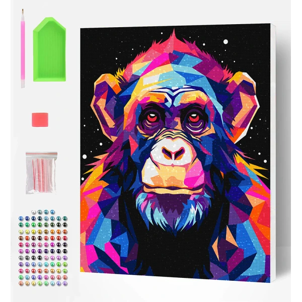 SPLAT PLANET DIAMOND PAINTING KIT ON FRAMED CANVAS 30X40 cm CHIMPANZEE 
