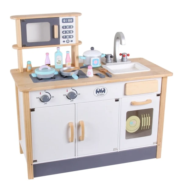 WOODEN KITCHEN WITH WASHING MACHINE, MICROWAVE OVEN & CABINET