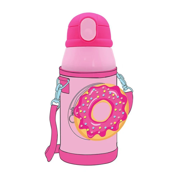 MUST TEAM STAINLESS STEEL THERMAL WATER BOTTLE 500ml WITH CASE AND STRAW 21.5X8.5 cm CUPCAKE