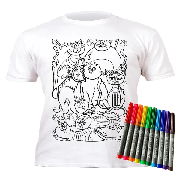 SPLAT PLANET WASHABLE COLOURING T-SHIRT KITTY CATS WITH MARKERS (5-6 YEARS)