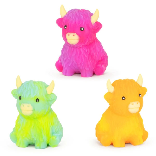 KEYCRAFT SQUISHY RAINBOW HIGHLAND COW - 3 COLORS