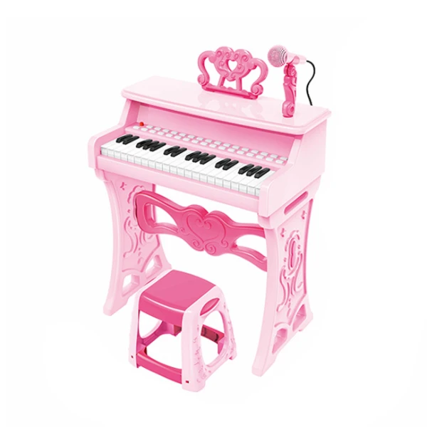 PINK PIANO WITH 37 KEYS & STOOL WITH ADAPTOR