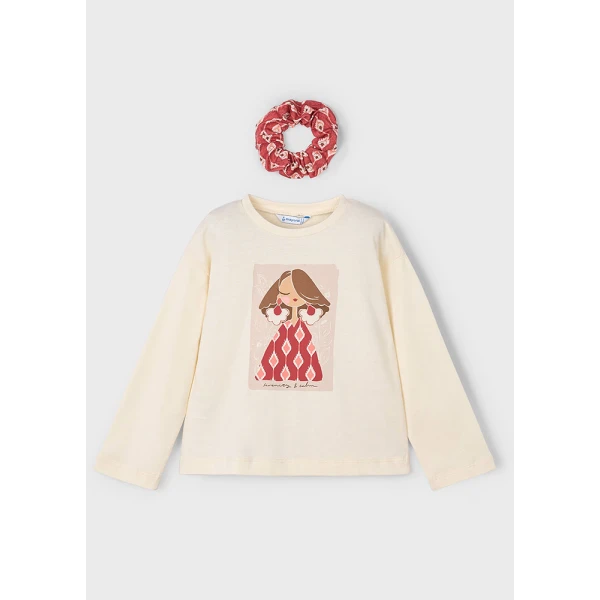 MAYORAL  LONG-SLEEVE T-SHIRT SCRUNCHY ECRU-RED