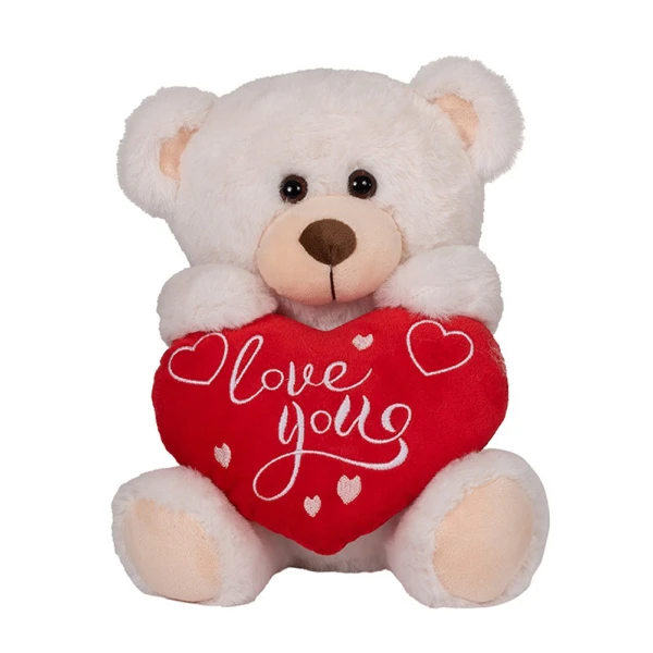 PLUSH BEAR WITH RED HEART 24 cm - 2 COLOURS