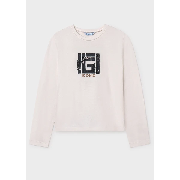 MAYORAL LONG-SLEEVE T-SHIRT EMBROIDERED CREAM-BLACK