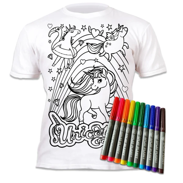 SPLAT PLANET WASHABLE COLOURING T-SHIRT UNICORNS WITH MARKERS (5-6 YEARS)