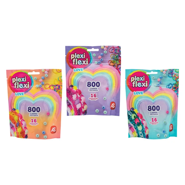 PLEXI-FLEXI LOVE PACK WITH 800 LOOMS & 16 CHARMS FOR AGES 5+ - 3 DESIGNS