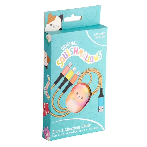SQUISHMALLOWS 3-IN-1 CHARGING CABLE 1.2M - LEONARD THE LION