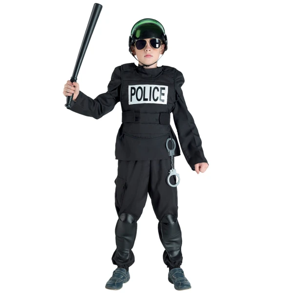 CARNIVAL COSTUME COUNTER TEAM + HELMET AND SET WITH POLICE CLUB-HANDCUFFS