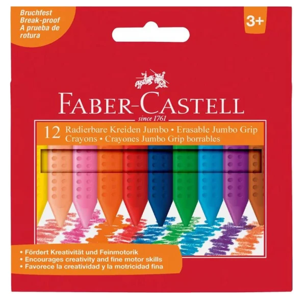 FABER-CASTELL SET 12 JUMBO GRIP CRAYONS THAT ERASE