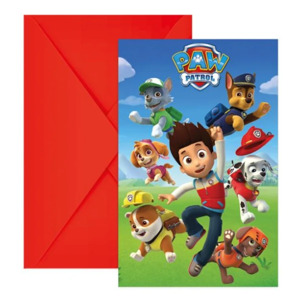 INVITATIONS AND ENVELOPES 6 pcs PAW PATROL READY FOR ACTION