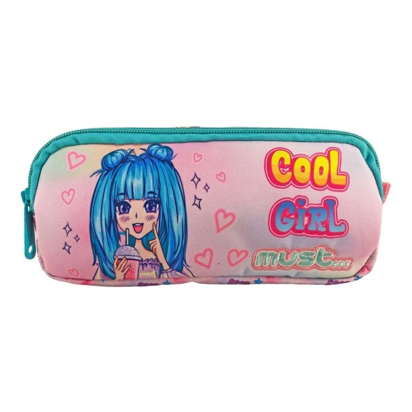 MUST PENCIL CASE WITH 2 ZIPPERS 21X6X9 cm COOL GIRL