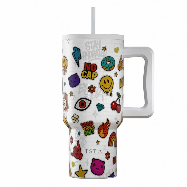 ESTIA HOME ART THERMAL BOTTLE STRAW TUMBLER XL 900ml - URBAN VIBES