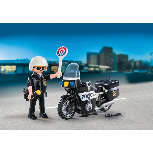 PLAYMOBIL CITY ACTION POLICEMAN WITH MOTORCYCLE CARRY CASE