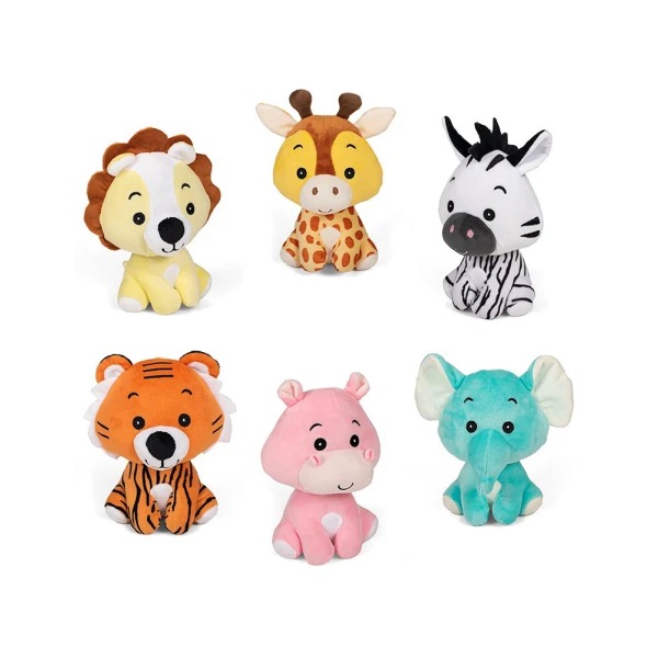 PLUSH ANIMALS 18 cm WITH RATTLE - 6 DESIGNS
