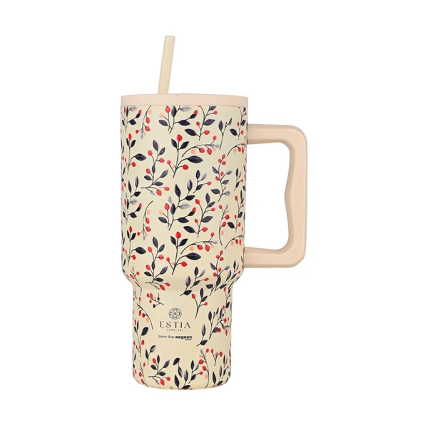ESTIA HOME ART STRAW TUMBLER XL 900ml - BLOOM BEIGE