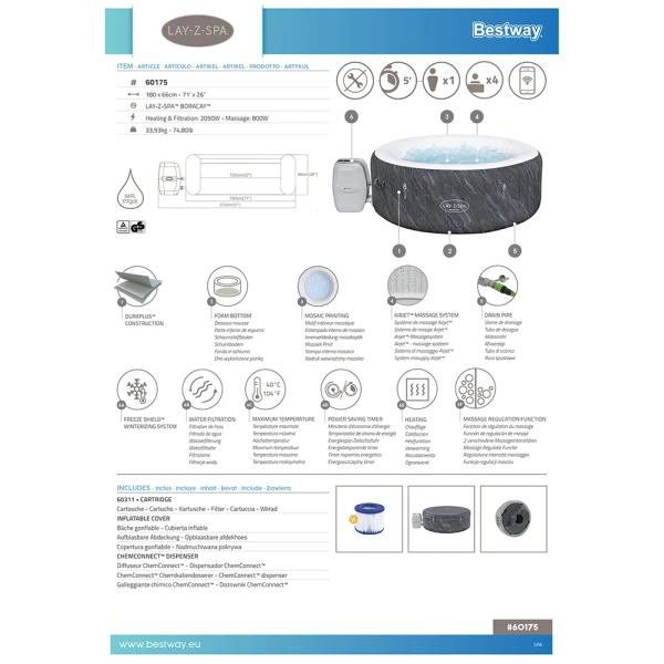 BESTWAY ΣΠΑ LAY-Z-SPA 180X66 εκ. BORACAY AIRJET
