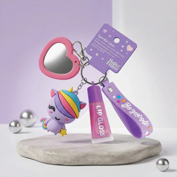 HAPPIHOBBI KEYCHAIN WITH LIP GLOSS & UNICORN FIGURE - 2 DESIGNS