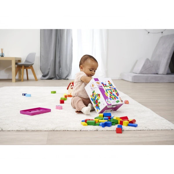 BOX WITH COLORED WOODEN BLOCKS 50 PCS.