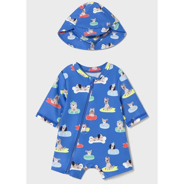 MAYORAL SET ONESIE SWIMMING WITH BEANIE ELECTRIC BLUE