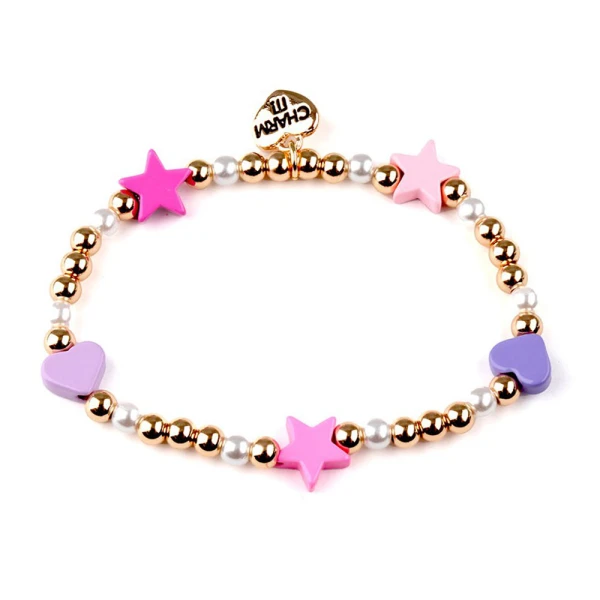 CHARM IT ELASTIC BRACELET WITH BEADS HEART AND STAR