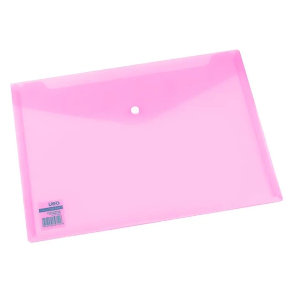 DELI FOLDER WITH BUTTON A4 PP TRANSPARENT PINK