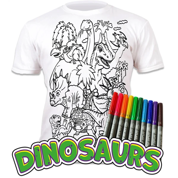 SPLAT PLANET WASHABLE COLOURING T-SHIRT DINOSAURS WITH MARKERS (5-6 YEARS)