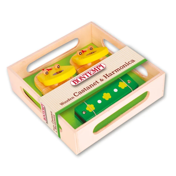 BONTEMPI SET WOODEN CASTANETS AND HARMONICA - 4 DESIGNS