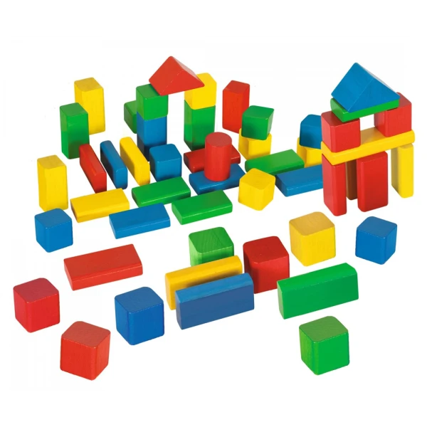 BOX WITH COLORED WOODEN BLOCKS 50 PCS.