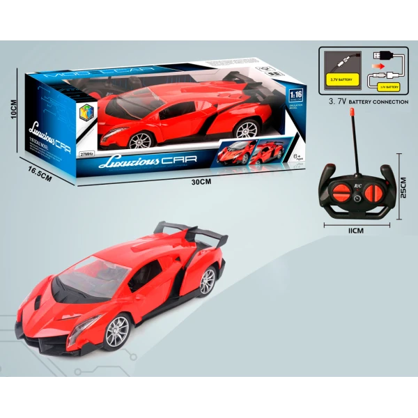 REMOTE CONTROL CAR 1:16 WITH LIGHTS USB 27MHz - RED