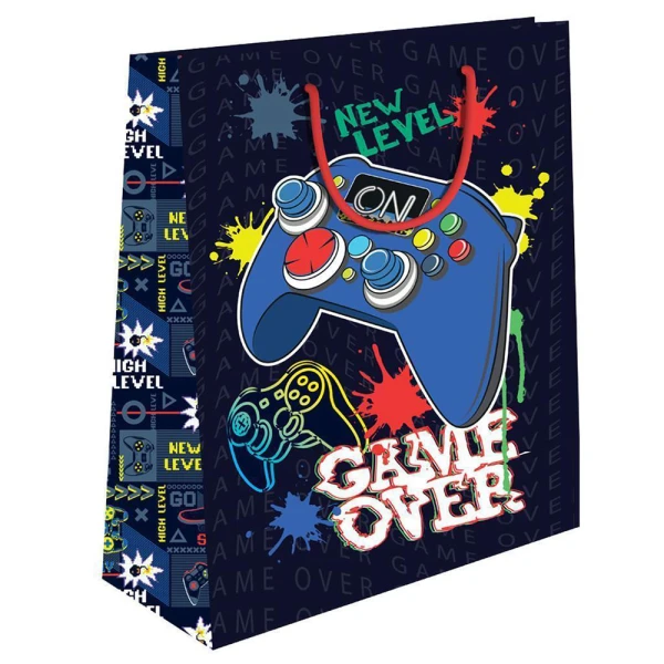 PAPER GIFT BAG 33X12X45 cm GAME OVER & UNICORN - 2 DESIGNS