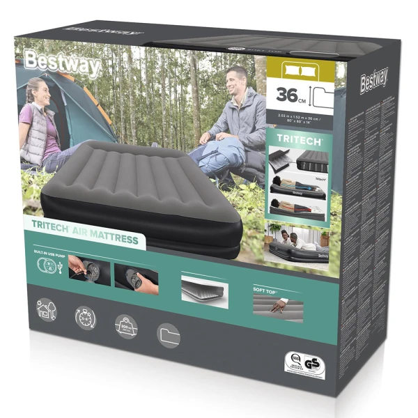 BESTWAY ΦΟΥΣΚΩΤΟ ΣΤΡΩΜΑ ΥΠΝΟΥ TRITECH QUEEN BUILT-IN 203X152X36 εκ. ΜΕ USB ΑΝΤΛΙΑ