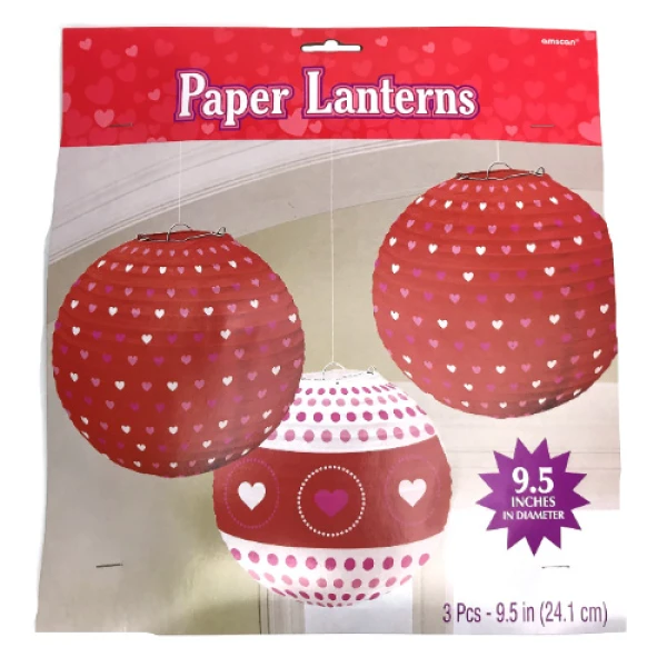 PAPER DECORATIVE BALL 24 cm WITH HEARTS 3 pcs