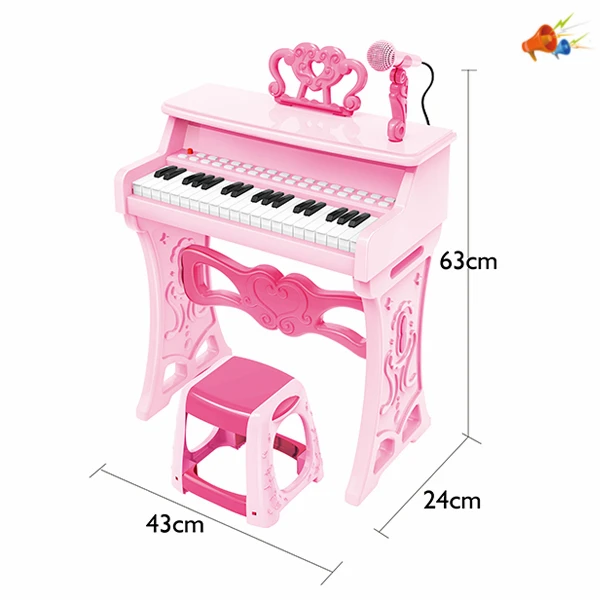 PINK PIANO WITH 37 KEYS & STOOL WITH ADAPTOR