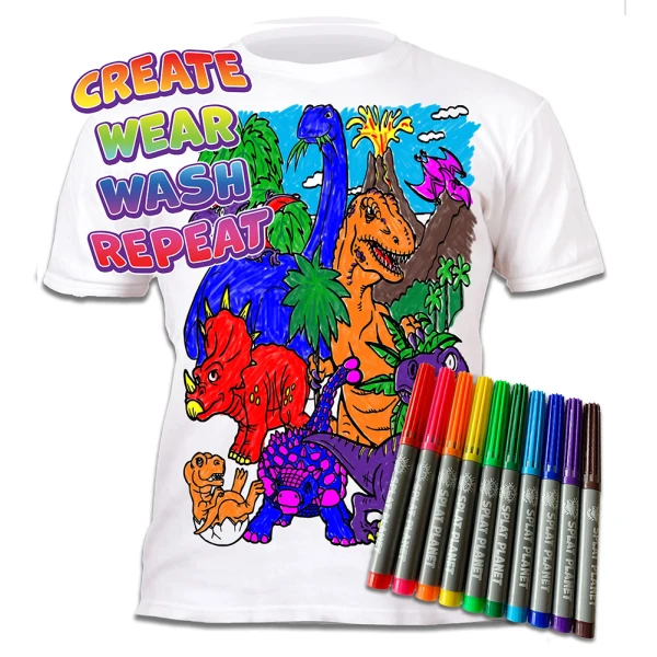SPLAT PLANET WASHABLE COLOURING T-SHIRT DINOSAUR WITH MARKERS (3-4 YEARS)