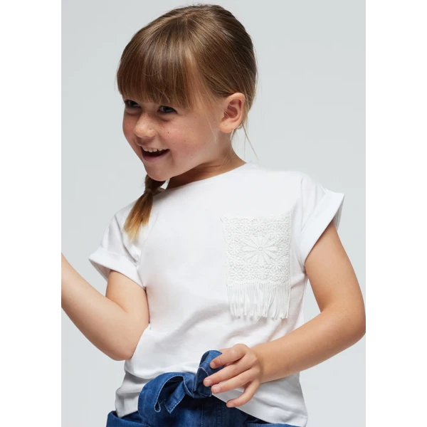 MAYORAL SHORT SLEEVES BLOUSE KNITTED POCKET WHITE