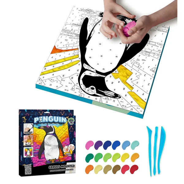 SPLAT PLANET CLAY PAINTING KIT ON CANVAS 30X30 cm PENGUIN