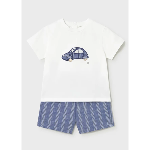 MAYORAL SET BERMUDA PANTS LINEN APPLIQUE SKY BLUE