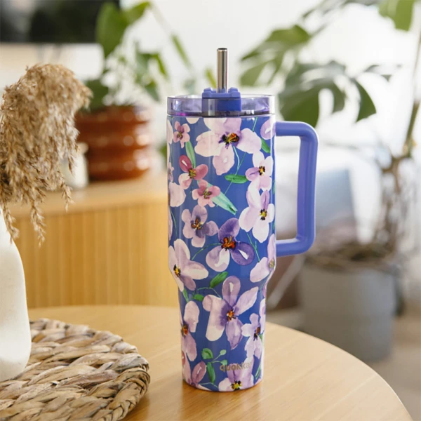 QUOKKA STAINLESS STEEL THERMAL RAMBLER ΚΟΥΠΑ ΜΕ ΚΑΛΑΜΑΚΙ XL 1200ml - FLOWER DUSK