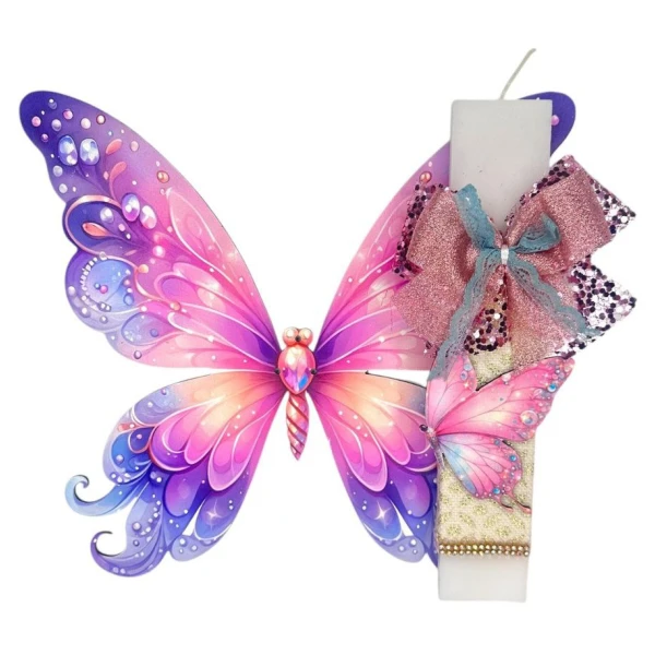 FEELING WOOD HANDMADE CANDLE BUTTERFLY PURPLE STRASS
