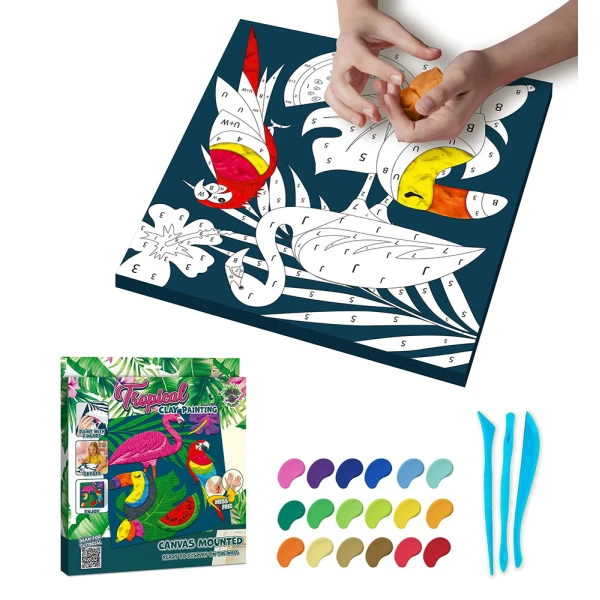 SPLAT PLANET MESS-FREE PAINT KIT WITH CLAY TROPICAL CANVAS MOUNTED