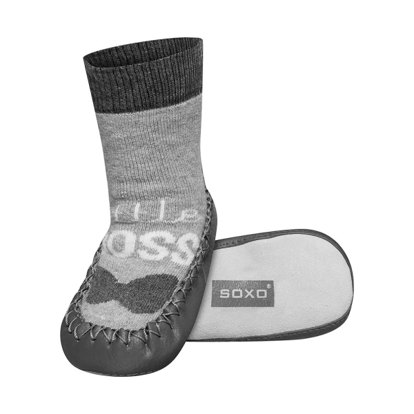 SOXO KIDS KNITTED SLIPPERS WITH LEATHER SOLE LITTLE BOSS